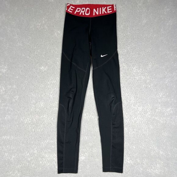 Nike Pro Leggings Womens Small Black Compression Workout Training Pants Gym Mesh - Picture 1 of 10